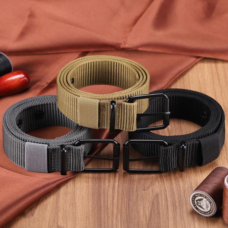 Belt Buckle Blank - เข็มขัดผู้ชาย ผ้าแคนวาสมีรูพรุน หัวเข็มขัดแบบหมุด เข็มขัดหนังสำหรับกิจกรรมกลางแจ้ง เข็มขัดผู้หญิงแบบมีรูเก๋ไก๋ พร้อมเข็มขัดสำหรับใส่กับกางเกงยีนส์สำหรับผู้ชายและผู้หญิง
