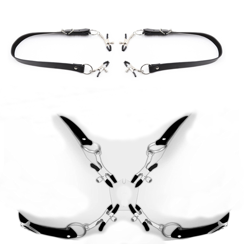 Leatherwork Clamp - สายรัดหนังสีดำ คลิปหนีบอวัยวะเพศหญิง ที่หนีบหัวนม อุปกรณ์ BDSM สำหรับผู้ที่ชอบการเป็นทาส