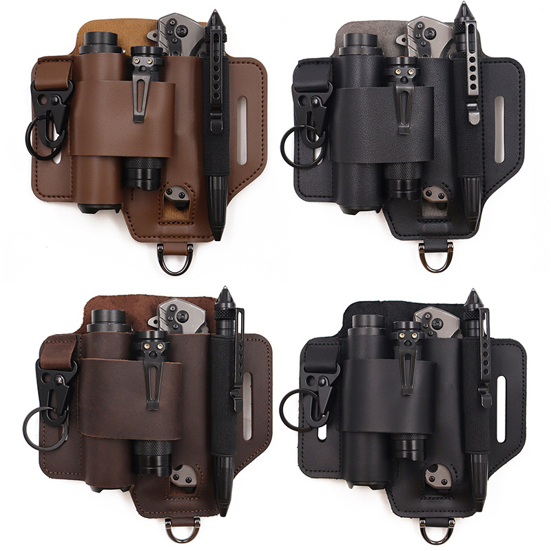 Leatherwork Tools - ซองใส่เครื่องมือยุทธวิธี EDC สำหรับเอาตัวรอดในป่า กระเป๋าคาดเอวสำหรับเก็บของใช้กลางแจ้ง ซองใส่ไฟฉาย ซองใส่มีด