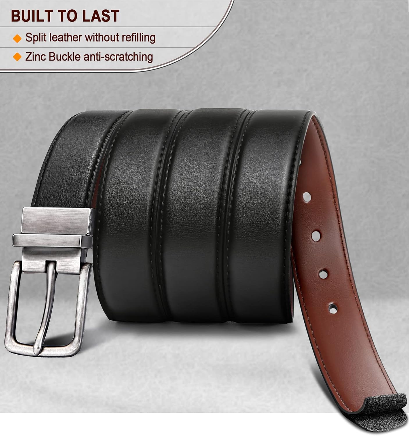 Belt Buckle Blank - เข็มขัดหนังแท้แบบกลับด้านได้สำหรับผู้ชาย สายคาดเอวปรับได้ หัวเข็มขัดโลหะผสม ใช้ได้สองด้าน เหมาะสำหรับกางเกงยีนส์ ของขวัญวันพ่อ