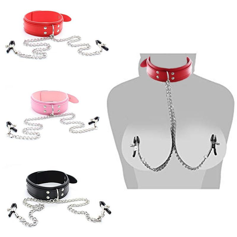 Leatherwork Clamp - BDSM Fetish COLLAR หัวนม Clamps สร้อยคอหนัง